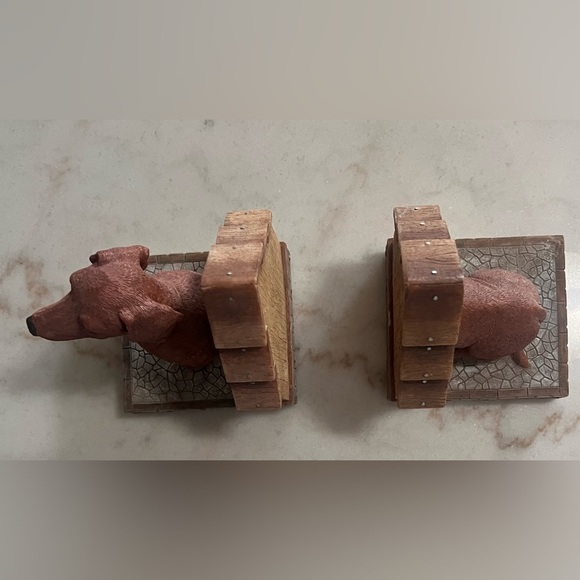 Vintage 2002 True Friends Play Ceramic/Wood Dachshund Bookends - Picture 10 of 12
